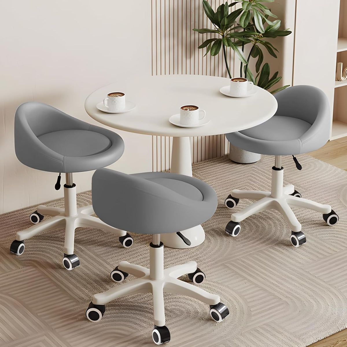Rolling Stool Set of 3 Rolling Hydraulic Salon Stool with Low Backrest - Adjustable Swivel Chair for SPA, Shop, Salon, Massage, or Medical Office Dark Grey