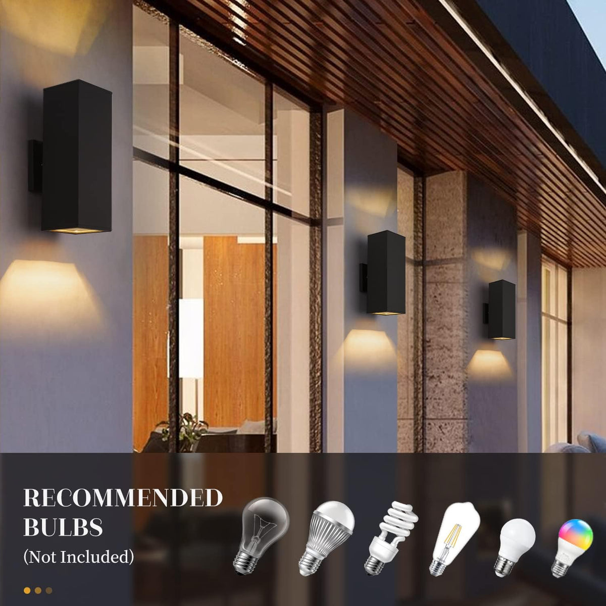 harriet Porch Lights Outdoor Modern - IP64 Waterproof Aluminum and Tempered Glass Cover, 13" Rectangular Up/Down Wall Sconce for Porch, Garage & Patio, Exterior Lighting, Black, 2 Pack