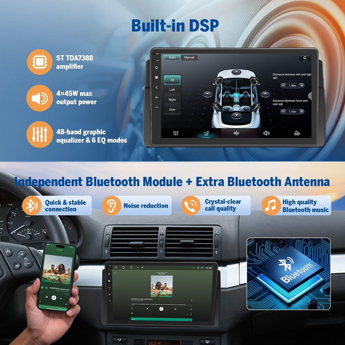 Eonon Car Stereo for BMW 3 Series 325i 330i M3 (E46) 1998-2006, Android 14 Wireless CarPlay Stereo, 9 Inch Touchscreen Android Auto Radio, Bluetooth/SWC/GPS, 3+32G - E46X7