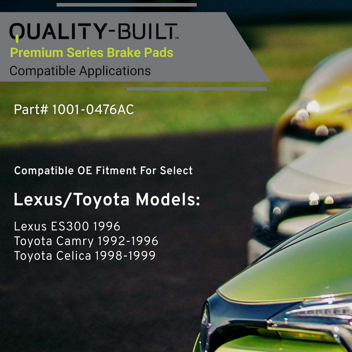 Premium Ceramic Front Brake Pads (1001-0476AC) Compatible with Lexus ES300 1996-1996, Toyota Camry 1992-1996, Toyota Celica 1998-1999