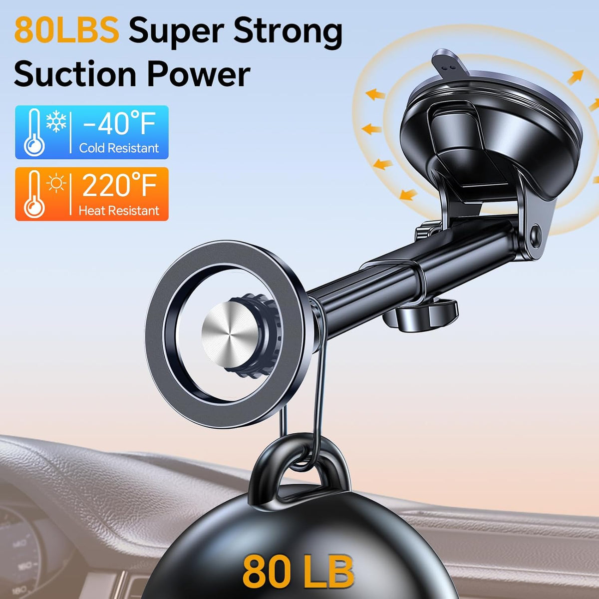 Coolpow for MagSafe Car Mount【Windshield+Vent+Dash】Magnetic Phone Holder for Car Phone Holder Mount Cell Phone Holders for Your Car Accessories Suction Cup Stand for Garmin GPS Fit iPhone 16 15 14 13