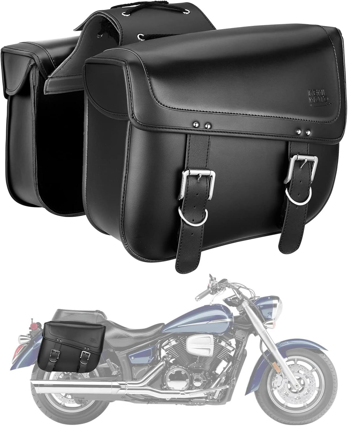 KEMIMOTO Motorcycle Saddlebags, 30L Large Capacity Saddle Bags Motorcycles, PU Leather Motorcycle Luggage Bag for Sportster Softail Dyna V-star Shadow, Universal Motorcycle Accessories, Black