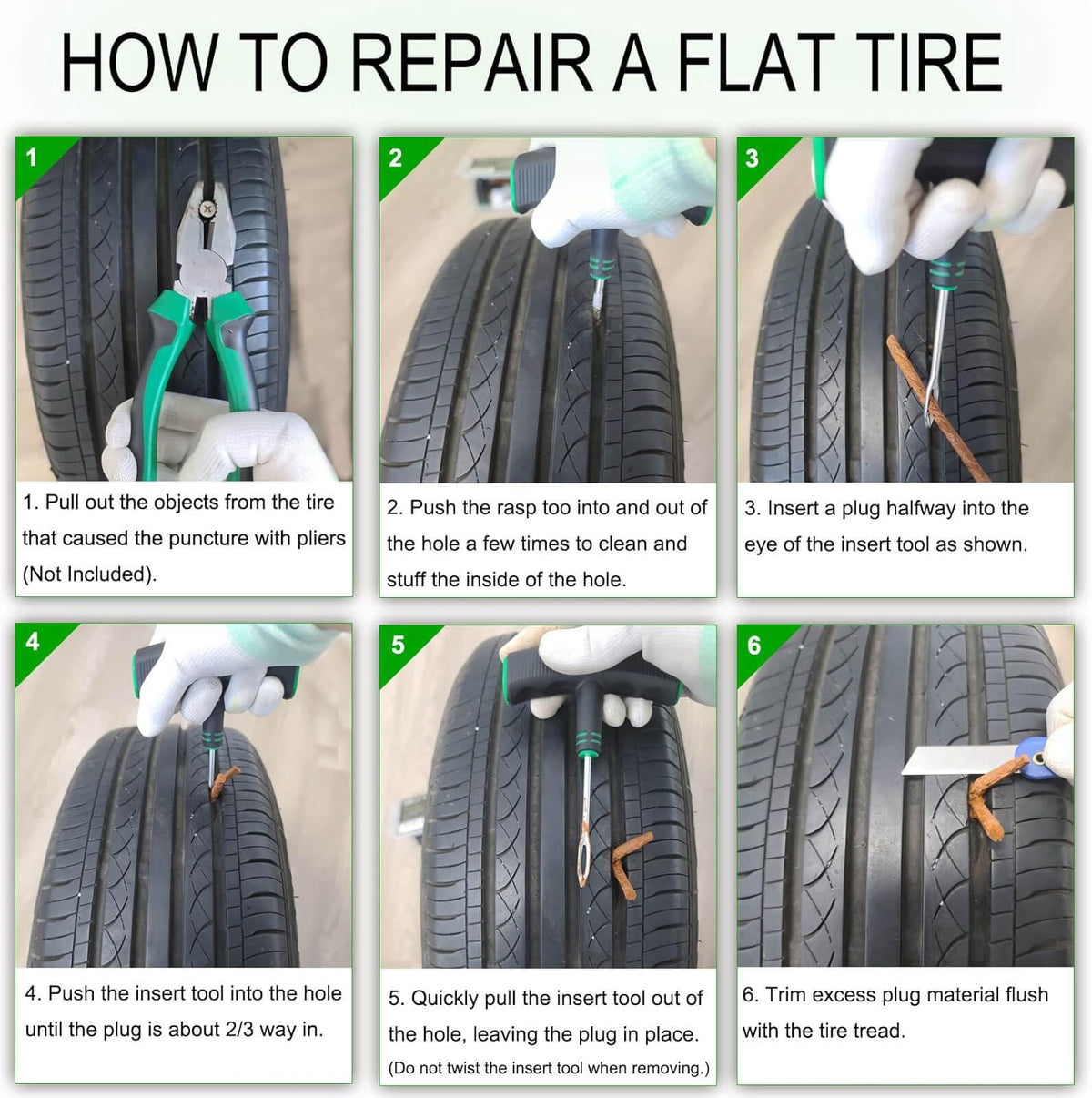 HolaKit Tire Plug Kit, 13PCS Tire Repair Kit with Self-Vulcanizing Plugs, Ergonomic Oversized & Rubber-Grip T-Handle Tools, Flat Tire Puncture Repair Tools for Cars, Motorcycle, ATV, SUV, etc
