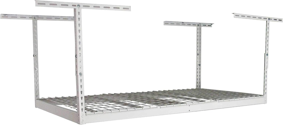 MonsterRax Overhead Garage Storage Rack - Heavy Duty 400 lb Capacity Adjustable Shelving, Easy Ceiling Mount, White (12"-45")