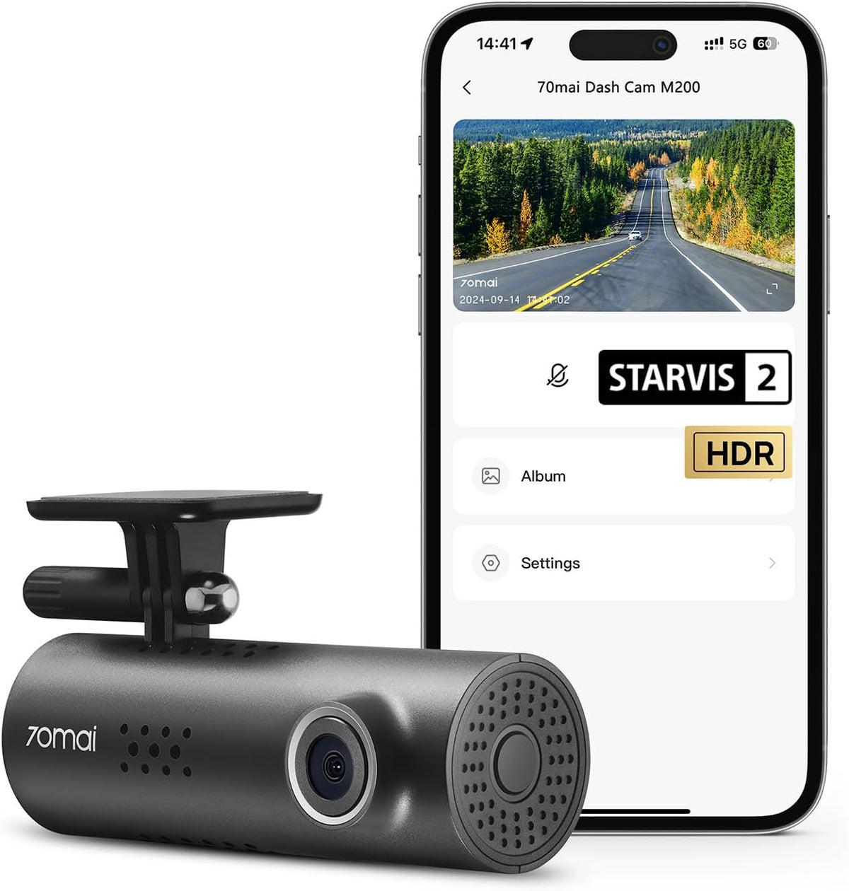 70mai Dash Cam M200, Dash Camera for Cars 1080P, Dash Cam Front with STARVIS2 IMX662, HDR Night Vision, Parking Monitor, G-Sensor, Loop Recording, Time-Lapse,App & WiFi, Voice Control Small DashCam