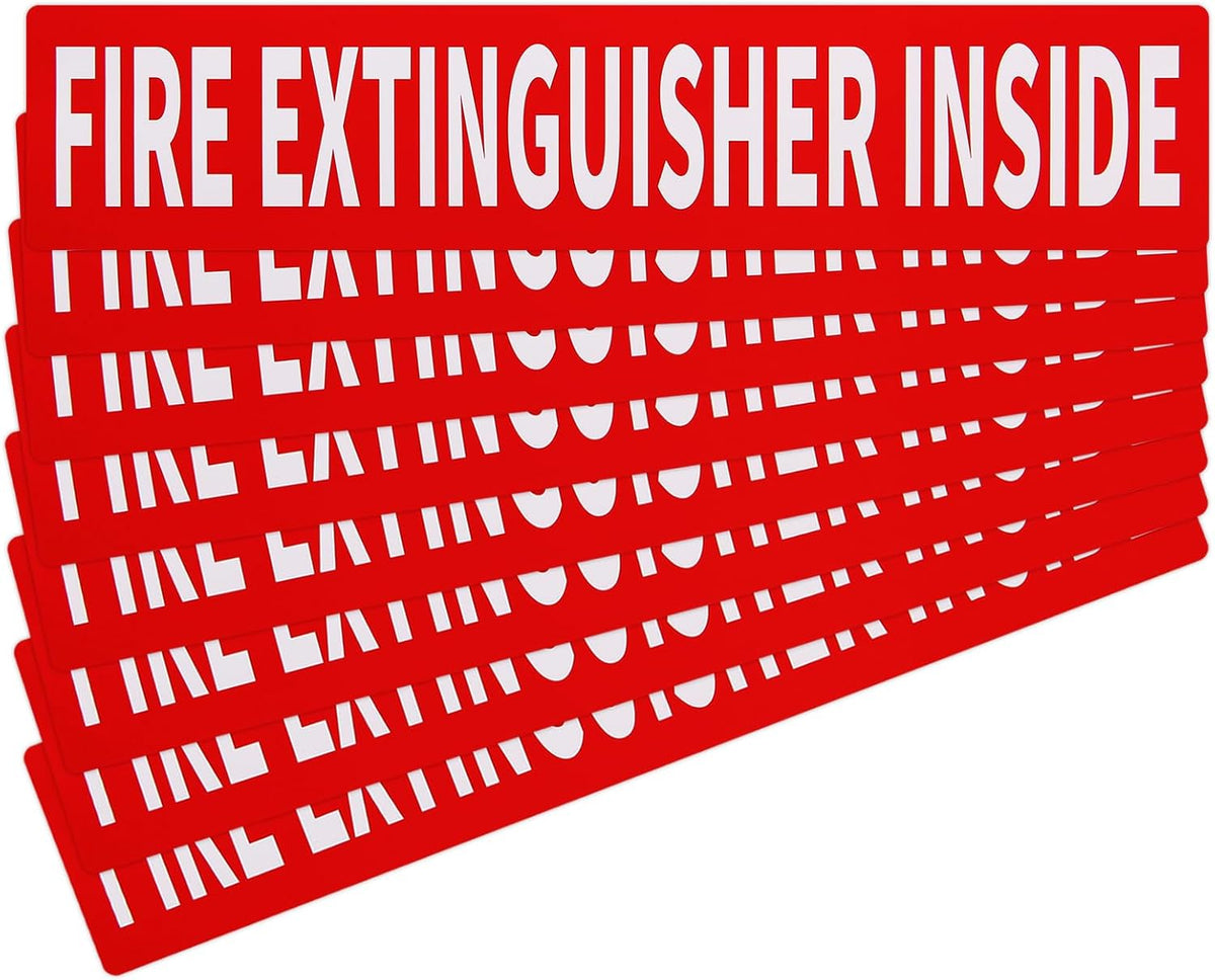 Madrigal Fire Extinguisher Inside Sticker Sign,8Pack 12x2.5" Self-Adhesive Vinyl, Weatherproof & UV Protected for Cars, Trailers, Rv's, Trucks and Vehicles, Red on White