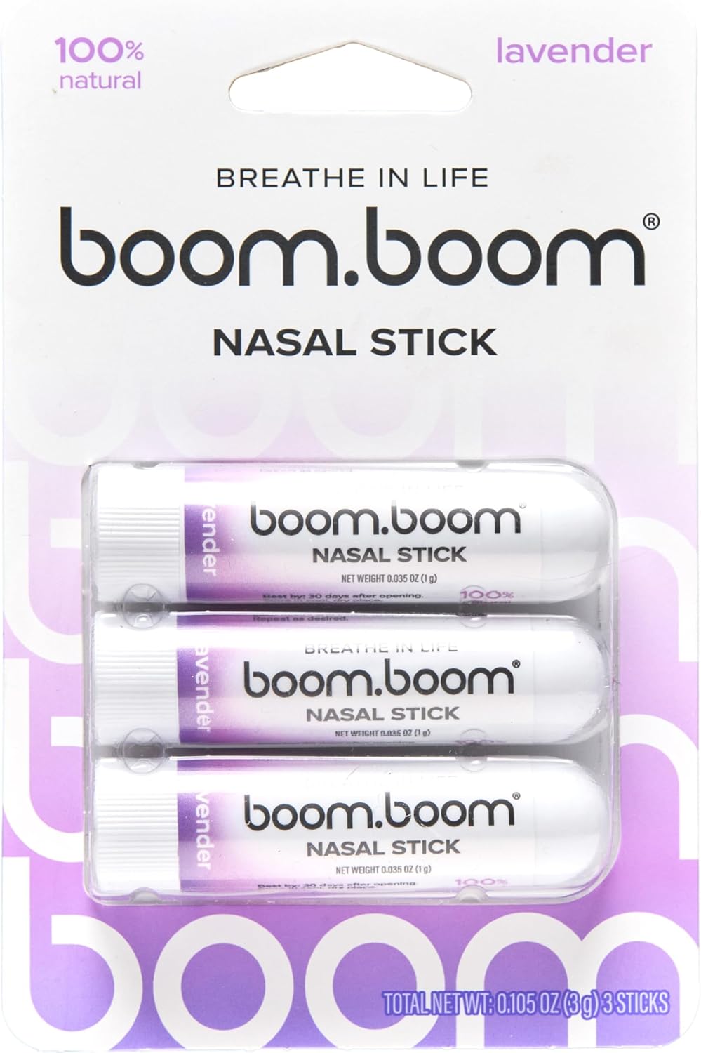 BoomBoom Nasal Stick | Vapor Flow Technology | Cool Refreshing Sensation | Natural Mood Boost | Simple Ingredients | Essential Oils + Menthol Inhaler (Lavender)