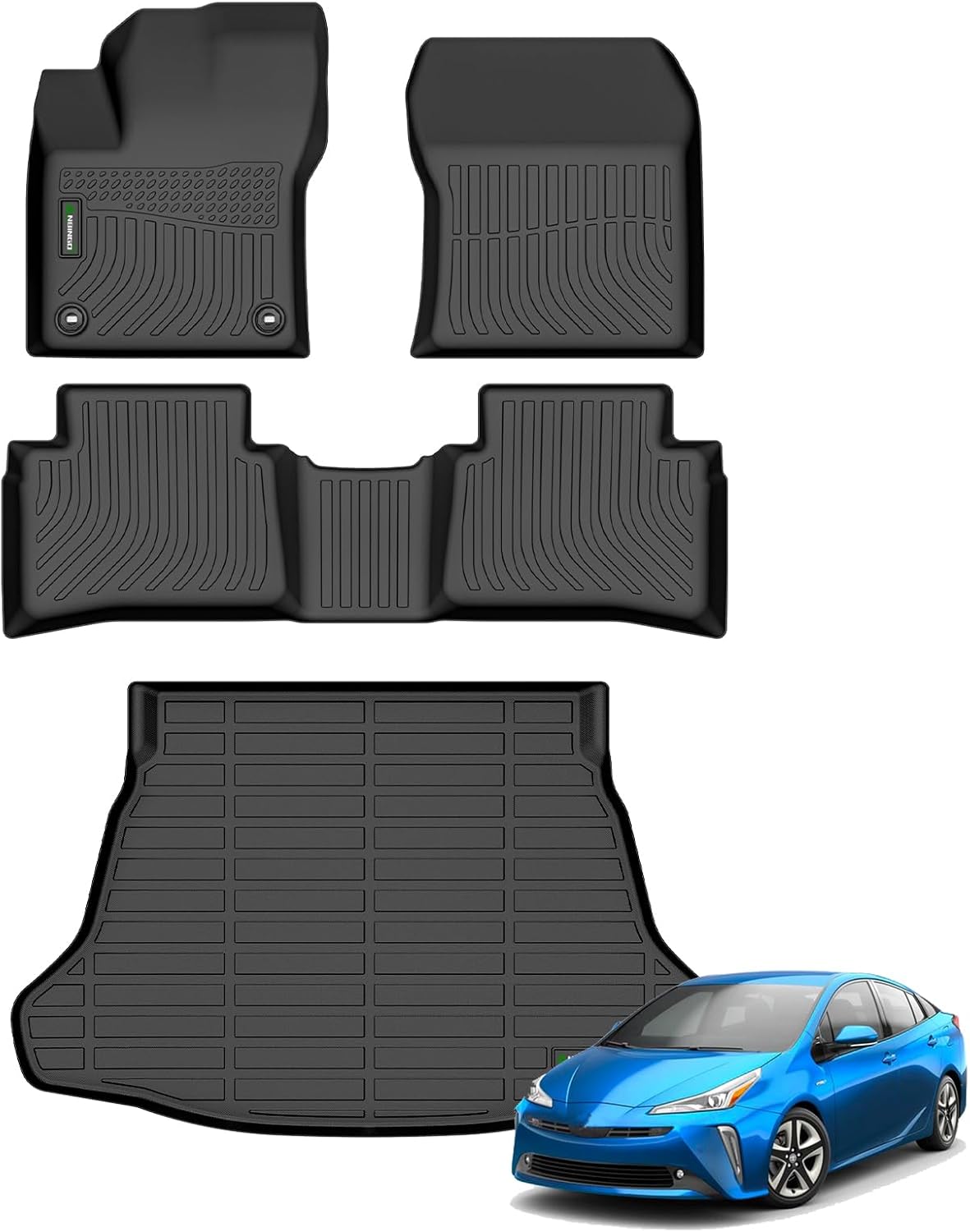 ANBINGO®-Floor Mats & Cargo Liner for Toyota Prius 2016-2022 (Not for Prius Prime & Prius c &Prius v) All Weather Prius Car Mats | 1st, 2nd Row Set & Cargo mat | Prius Floor Liners Accessories-Black