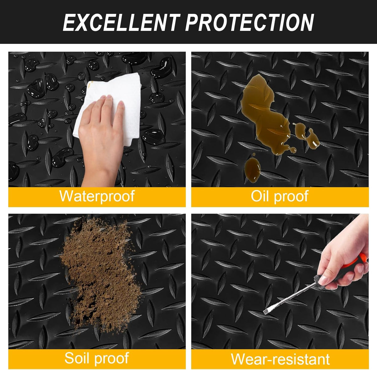 7.5x20 FT Garage Floor Mat, 2.8mm Thickened Flooring Roll with 20Pcs Tapes, Diamond Plate PVC Rubber Trailer Mat, Non-Slip Floor Protector Mat for Garage, Warehouse, Gyms, Trailer(Black)