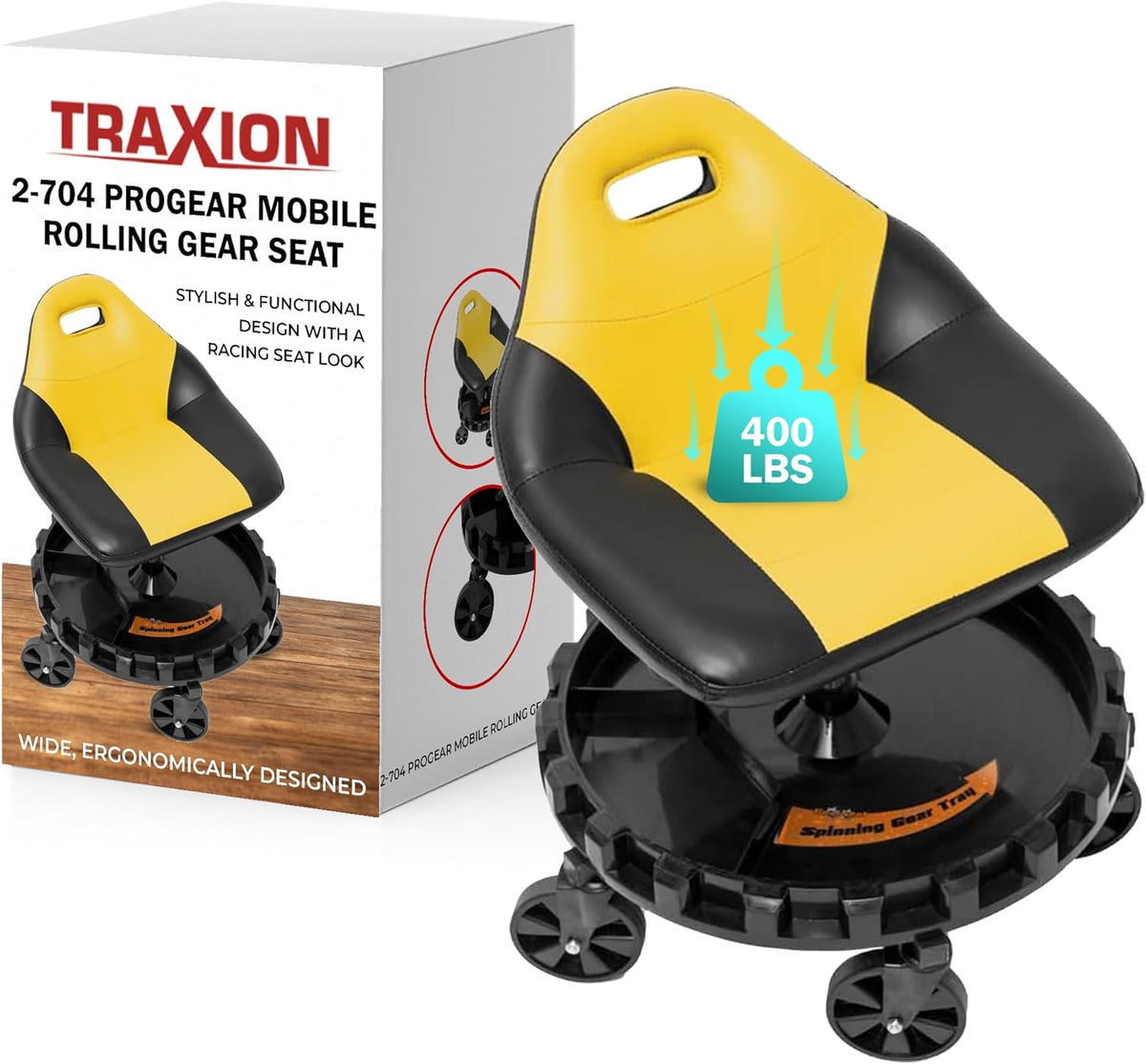 Traxion 400lb Capacity 2-704 Yellow Progear Mobile Rolling Gear Seat