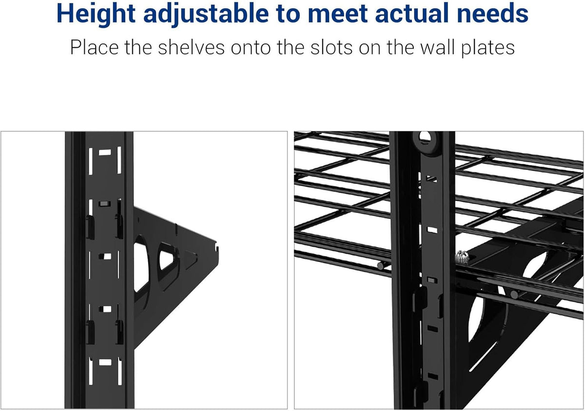 FLEXIMOUNTS 3 Tier 1x4ft Garage Storage Wall Shelving, 12x48inch per Shelf Height Adjustable Floating Shelves, 450lbs Total Weight Capacity, Black