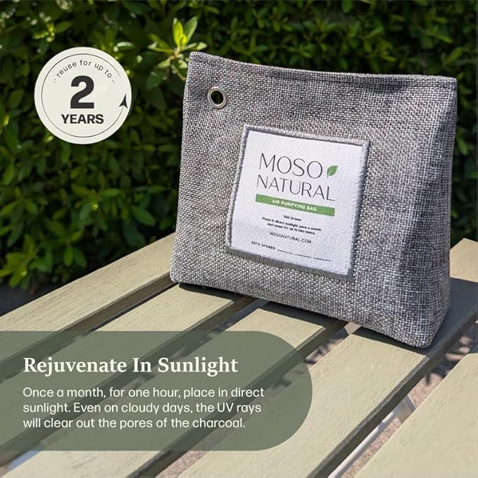 Moso Natural Air Purifying Bag 300g (10.58oz) Premium Bamboo Charcoal Odor Absorber for Home & Pet, Closet Odor Eliminator & Small Room Deodorizer, Charcoal Bags Last 2 Years, Unscented (5 Pack)