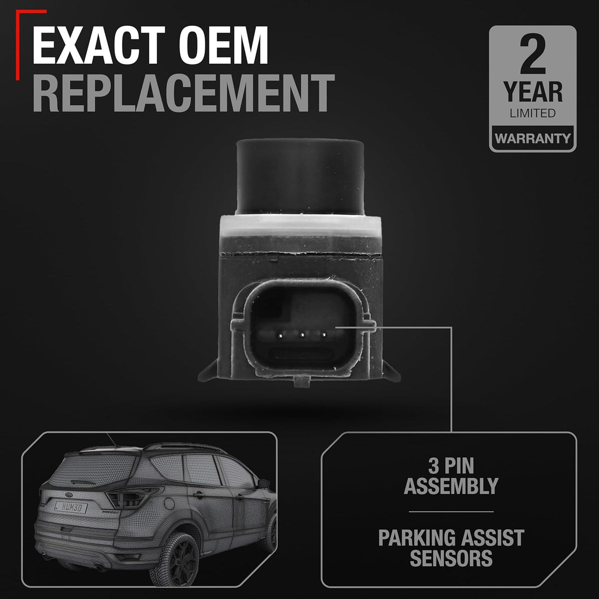 T1A Car Parking Sensors - Compatible with 2017-2019 Ford Escape - Front or Rear Bumper Parking Aid Sensor, Backup Reverse Parking Assist Kit - OEM EM2Z15K859C, 684-106, FO1078101