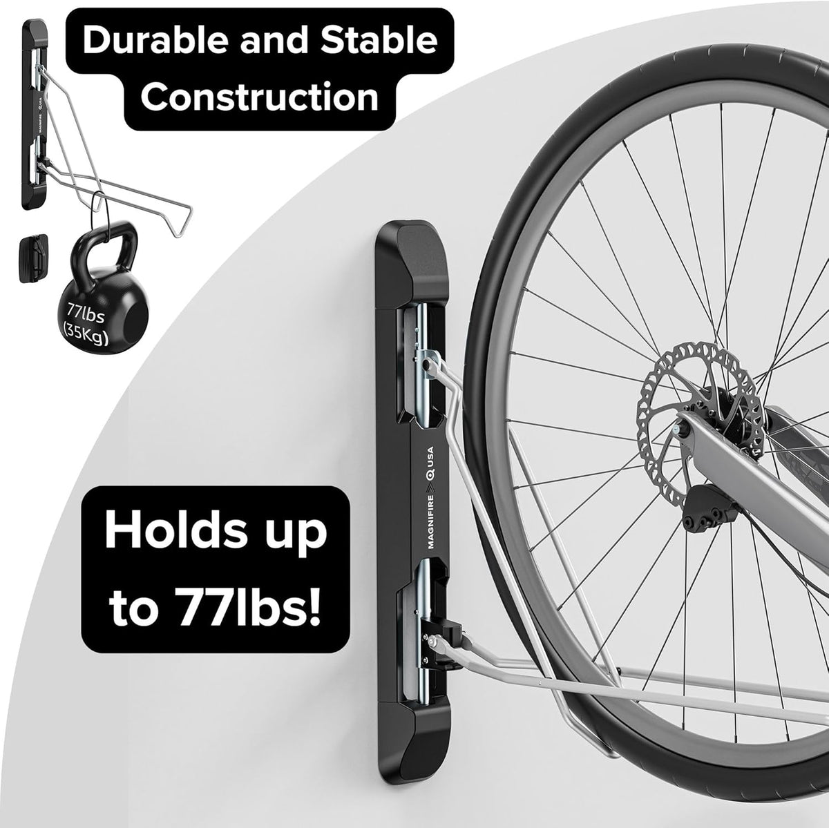 Bicycle Rack for Garage and Indoor Use, Adjustable, Foldable Bike Rack Set of 2 - Wall Mount for Road, Hybrid, Small Mountain, BMX Bikes - Secure and Space Saving Bike Storage (2 Pack)