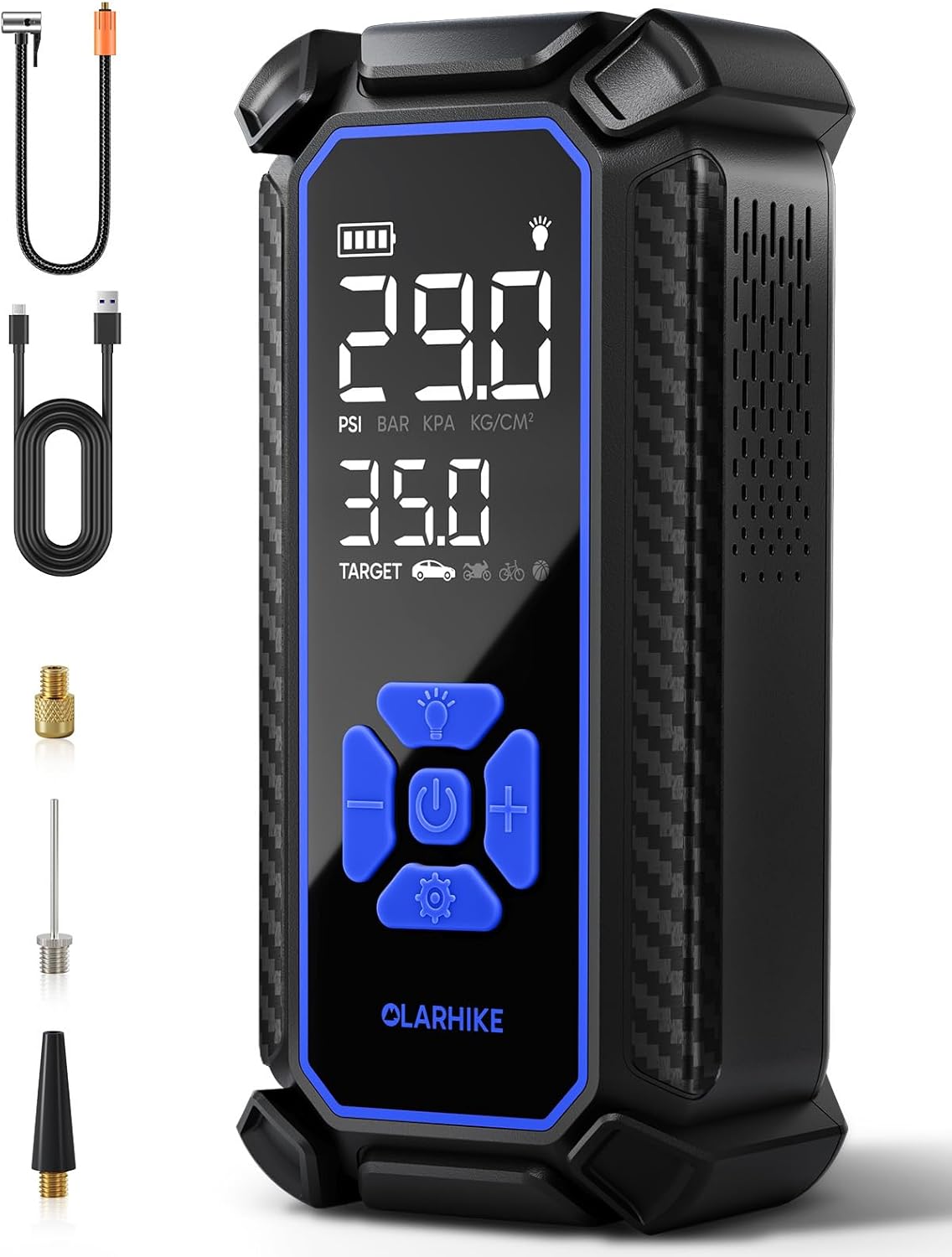OlarHike Cordless Tire Inflator Portable Air Compressor, Quick Inflation, Air Pump for Car Tires, Pickup Truck, Motorcycle, Bicycle, Balls, Electric Pump with LED Light & Digital Pressure Gauge