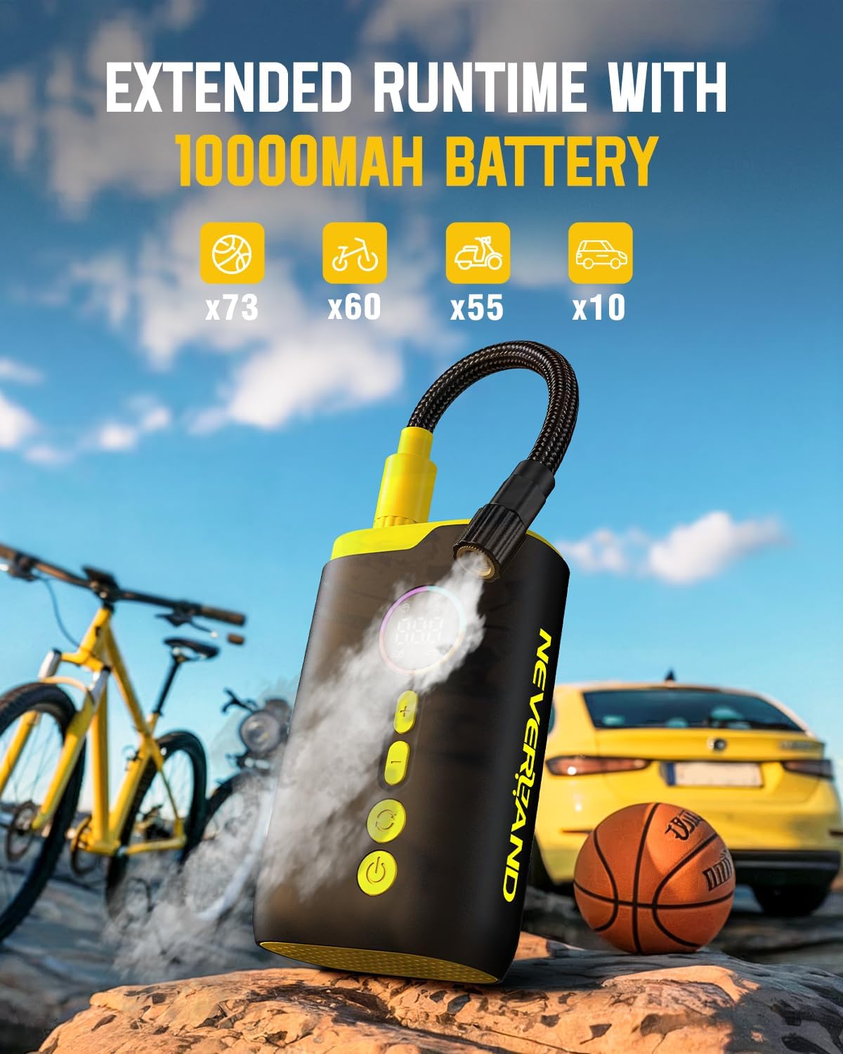NEVERLAND Tire Inflator Portable Air Compressor - 150 PSI Electric Air Pump for Car Tires with Auto Shut, Cordless Tire Air pPump for Bicycle, Motorcycle, Bike Tire Pump with Gauge