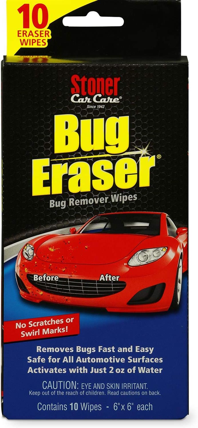 Stoner Car Care 95401 Bug Eraser Car Cleaning Wipes, Removes Bugs Fast and Easy, Safe for All Automotive Surfaces, 10 Eraser Wipes, Pack of 1