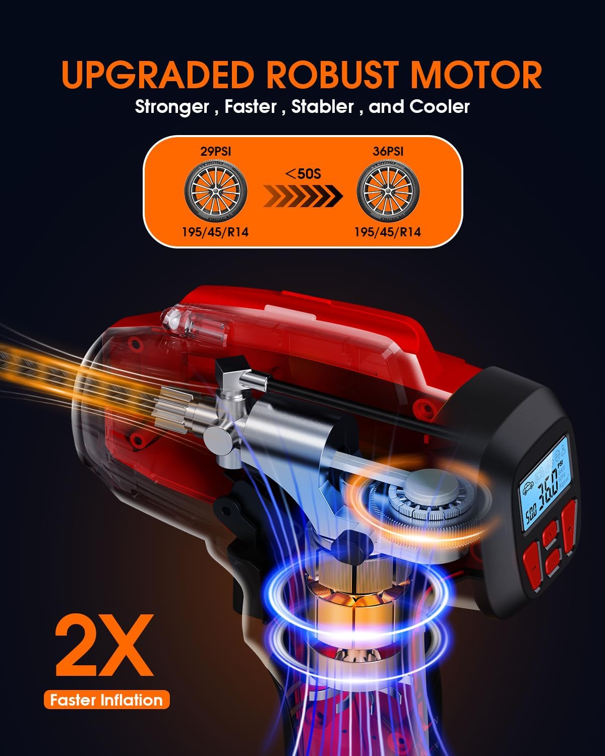 Digital Cordless Tire Inflator Portable Air Compressor Automatic 160PSI w/Gauge Screen & 4+N Smart Mode & Dual Power Supply, Rechargeable 21V Battery Powered Handheld Air Pump, Car Tire Pump