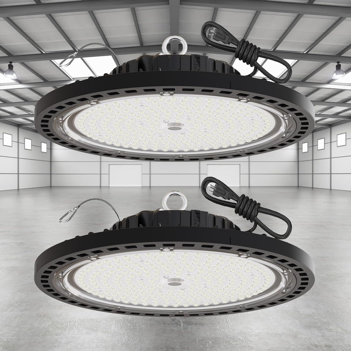 2 Pack UFO LED High Bay Light 250W, 35000 LM, 5000K with 5ft Power Cord, US Plug, Bright LED Shop Light for Basement Commercial Factory Garage Lighting, IP66 Waterproof, AC110-277V, ETL Listded
