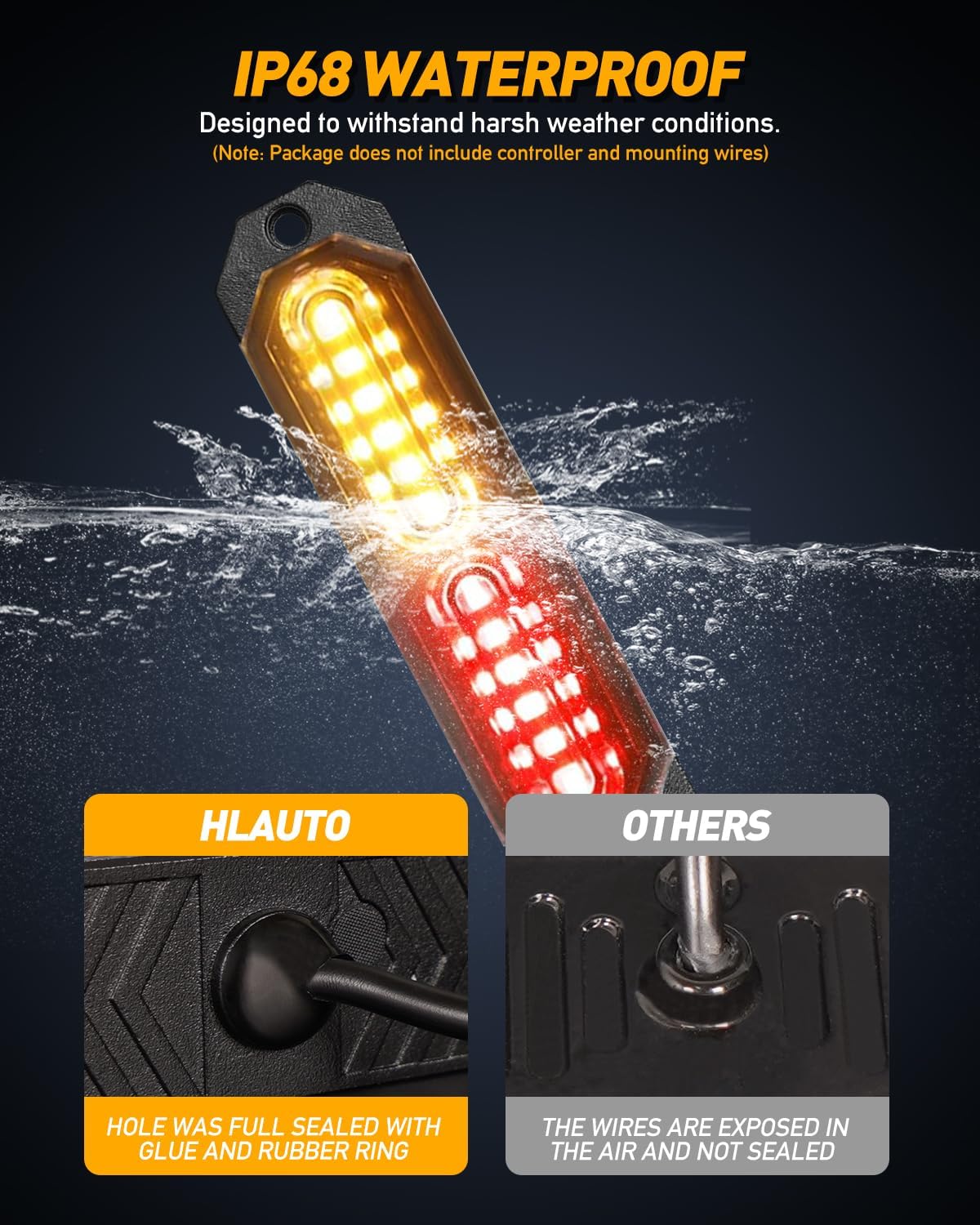 HLauto 1200T Emergency Strobe Grille Lights: 8pcs 12 LED Sync Feature Safety Warning Flashing Lights, Ultra Slim Surface Mount Hazard Caution Lights for Trucks, Vehicles, Car, ATV, UTV (Amber Red)