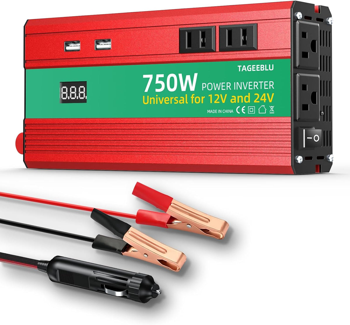 750W Power Inverter, DC 12V/24V to 110V AC Car Inverter for Truck, Home, Vehicles, Laptop, Trip