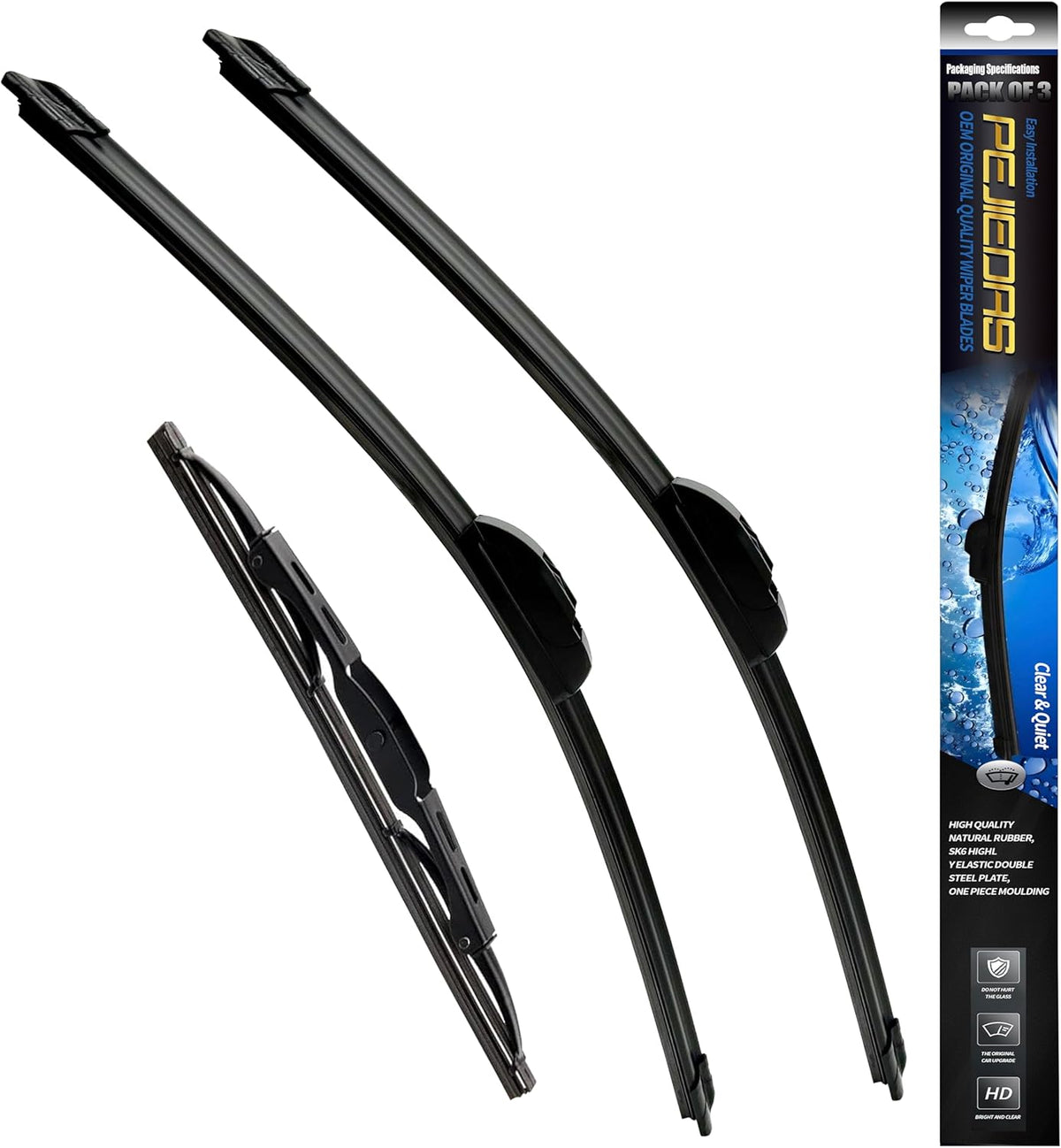 3 Wipers, Front Wiper + Rear Wiper Blades for Dodge Grand Caravan 2008-2020/Chrysler Town & Country 2008-2016 (26 inch + 20 inch + 16 inch Wiper Blades) OE Original Style