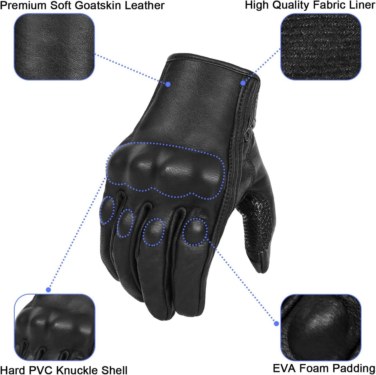 Updated Men's and Womens Black Motorcycle Gloves Armored Knuckle Protector Motorbike Riding Gloves(Updated,Non-Perforated, XXL)