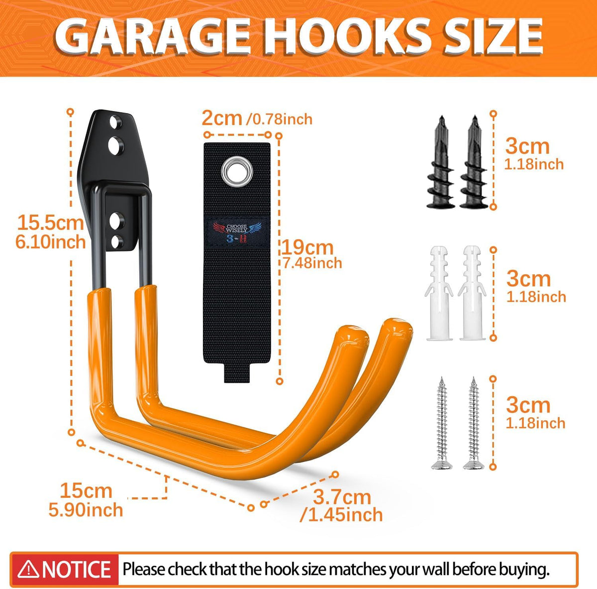 3-H Large Garden Hose Holder Wall Mount 4 Pack,Solid Steel Hose Hanger,Water Hose Holders for Outside,Perfect for Hanging Outdoor Air Hose,Ropes,Pipes,Garden Tools,Ladders,Bikes,Bulk Items(Orange)