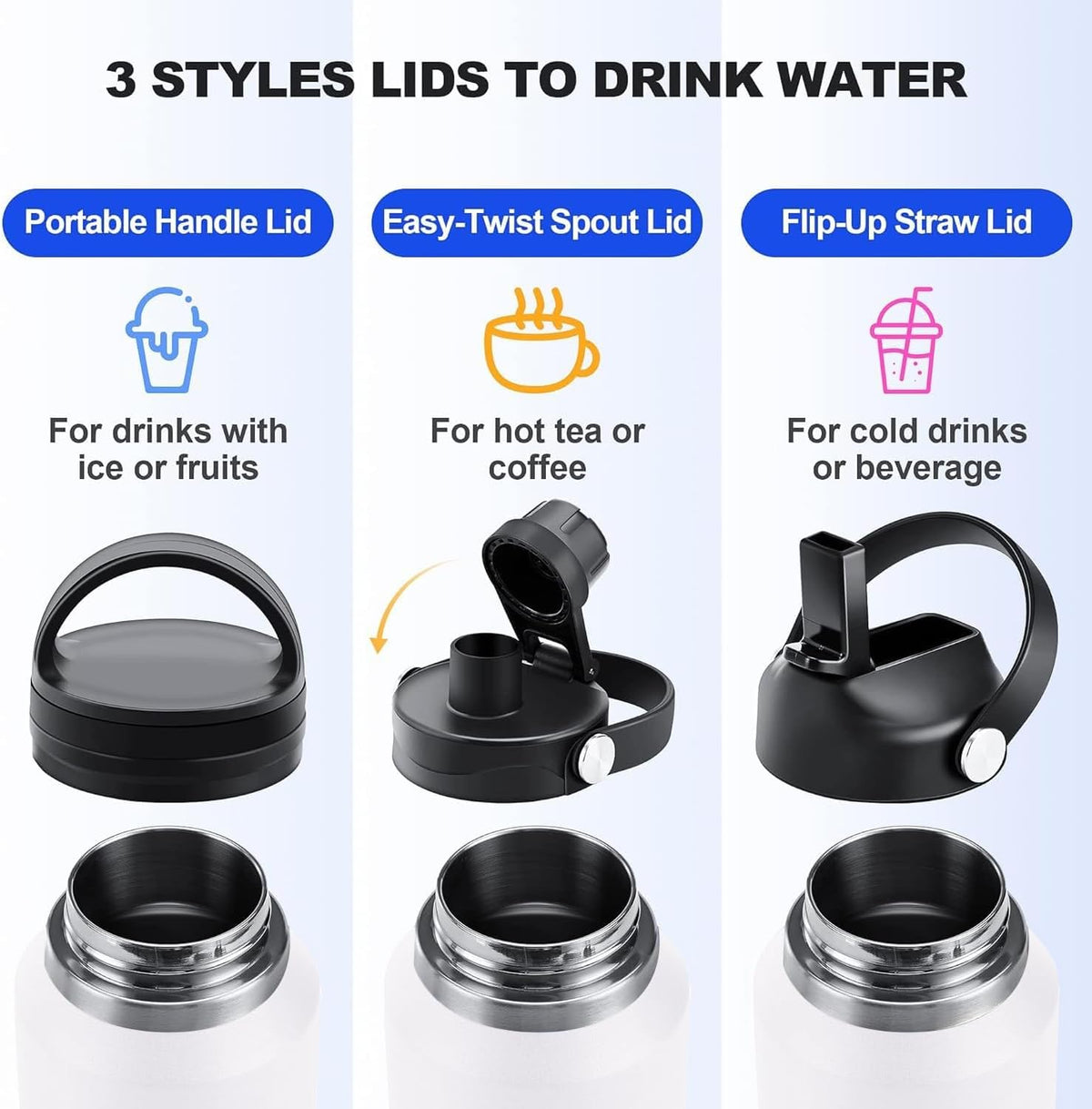 SENDESTAR 40oz Water Bottle Wide Mouth Stainless Steel Vacuum Insulated Double Wall with 2 Straw Lids Fit in Any Car Cup Holder