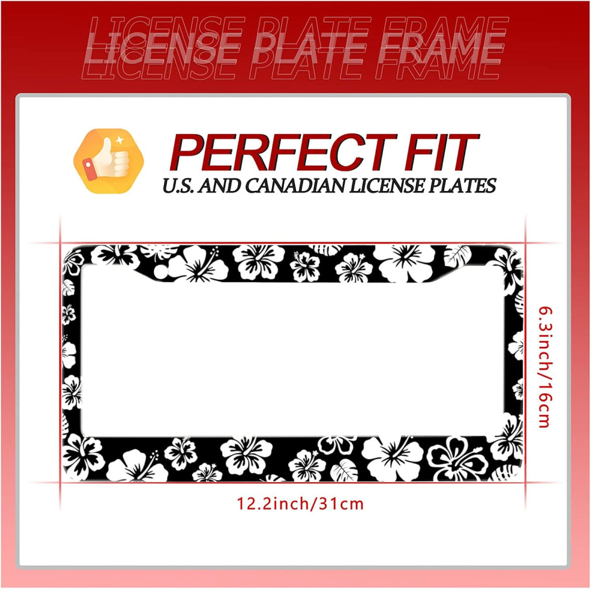 White Hibiscus Hawaii Flowers License Plate Frames Floral Round Hole Personalise License Plate Frame Car Universal Accessories Stainless steel Cars Decor Fits Standard US Vehicles Size 12.2 x 6 Inches