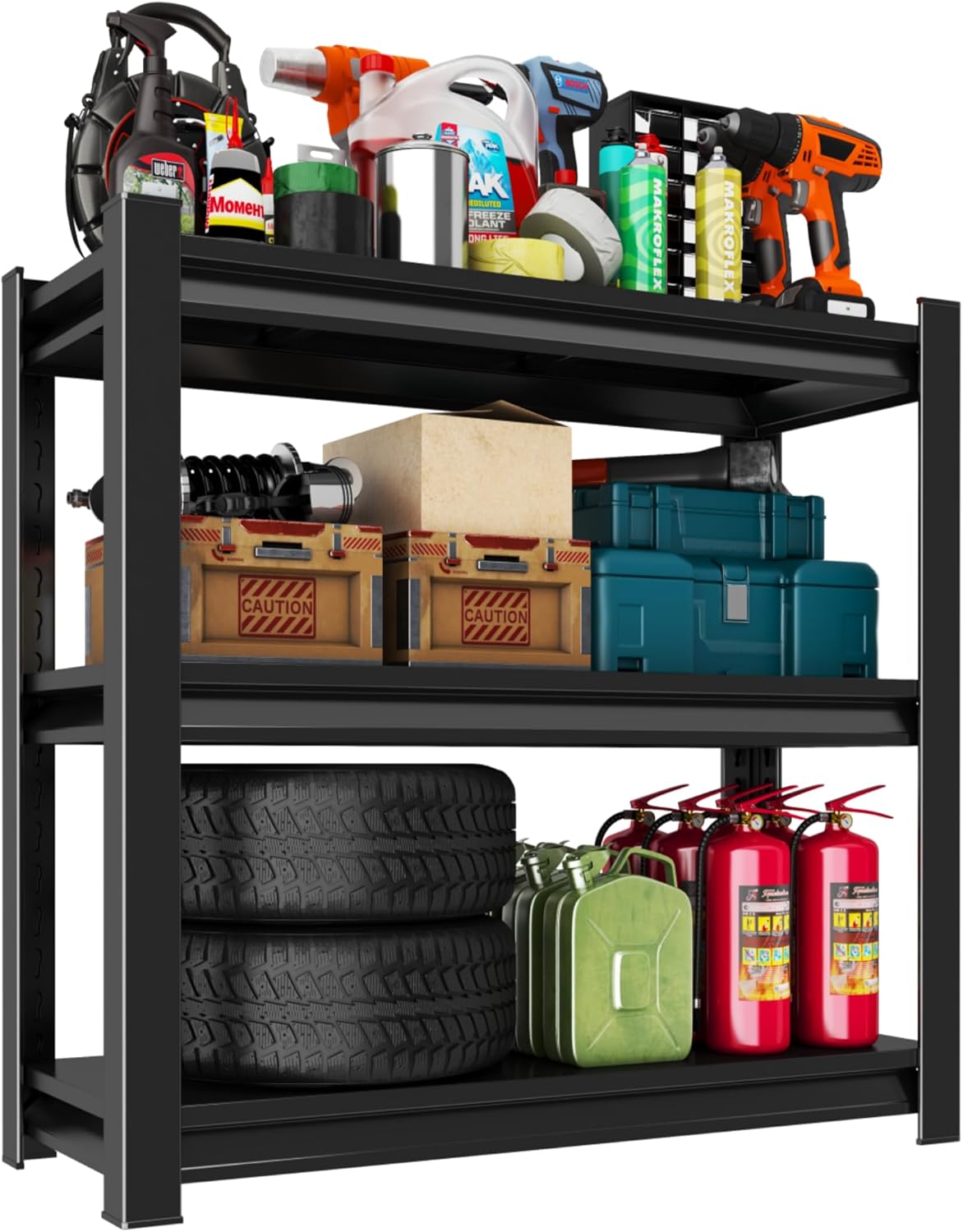 Metal Garage Shelving Unit, Heavy Duty Adjustable Storage Rack, Steel Shelving,2000 lbs Capacity, Industrial Shelves for Heavy Tools and Equipment (3-Tier 32" H x 32" W x 14" D)