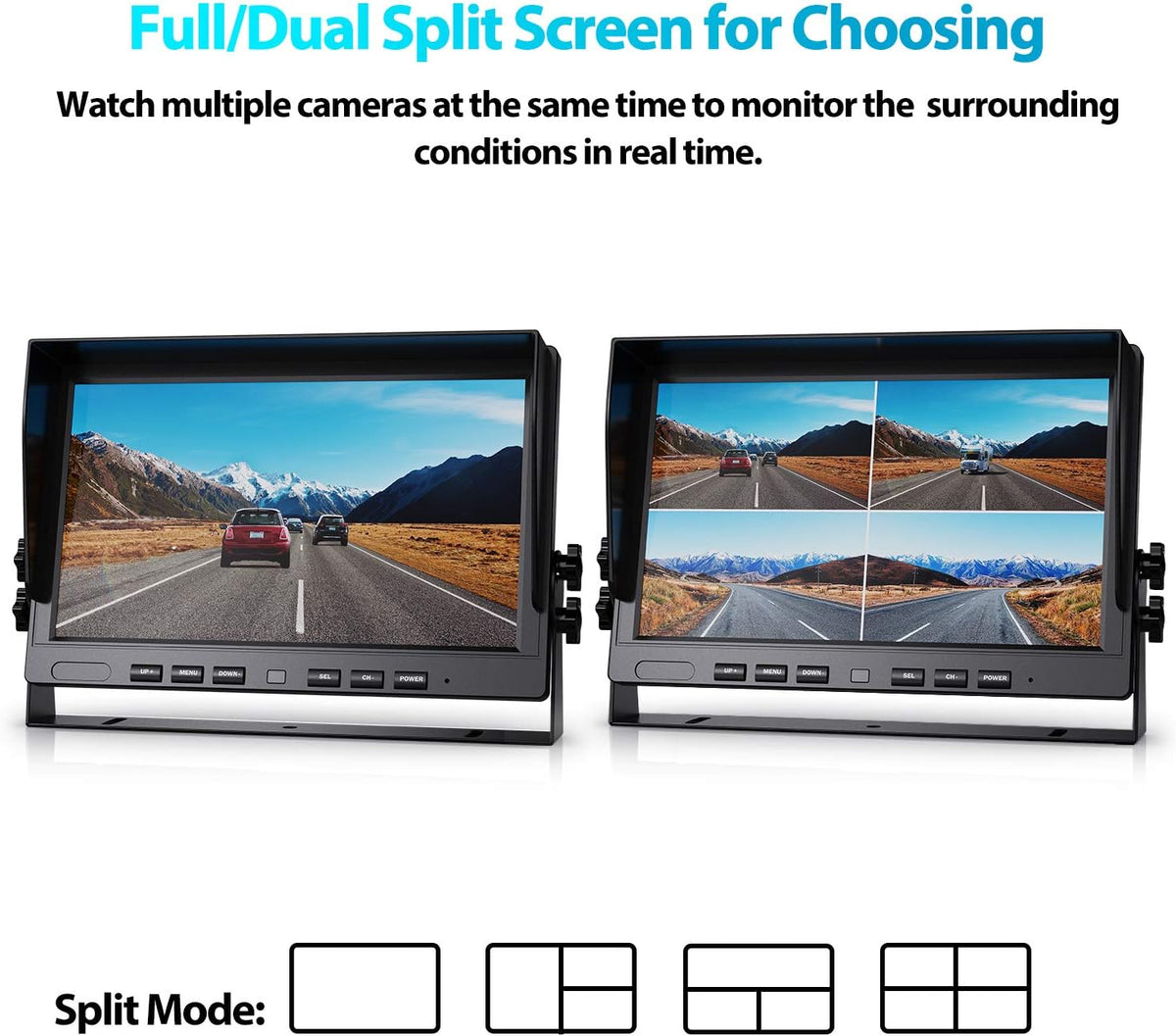 Fookoo Ⅱ 10" 1080P Wired Backup Camera System Kit,10" HD Quad Split Screen Monitor with Recording IP69 Waterproof Rear View Side View Camera Parking Lines for Truck/Semi-Trailer/Box Truck/RV(DY104)
