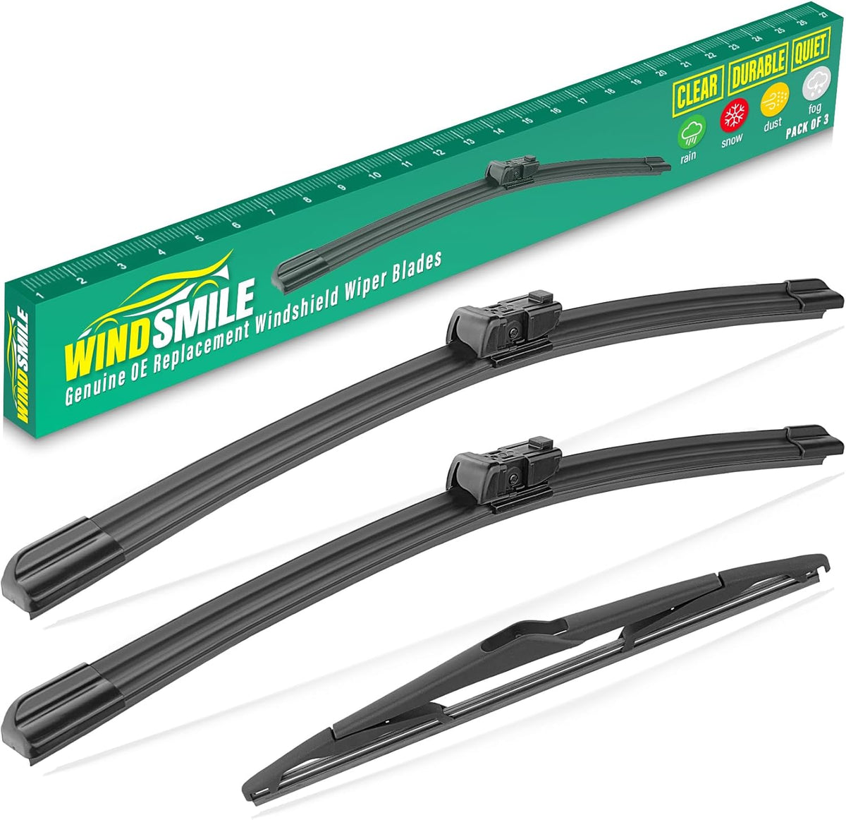 26" 15" 12" Windshield Wiper Blades Replacement for Ford Fiesta 2009-2018 Premium All Weather Front Rear Wipers Set - OEM Quality (Pack of 3)