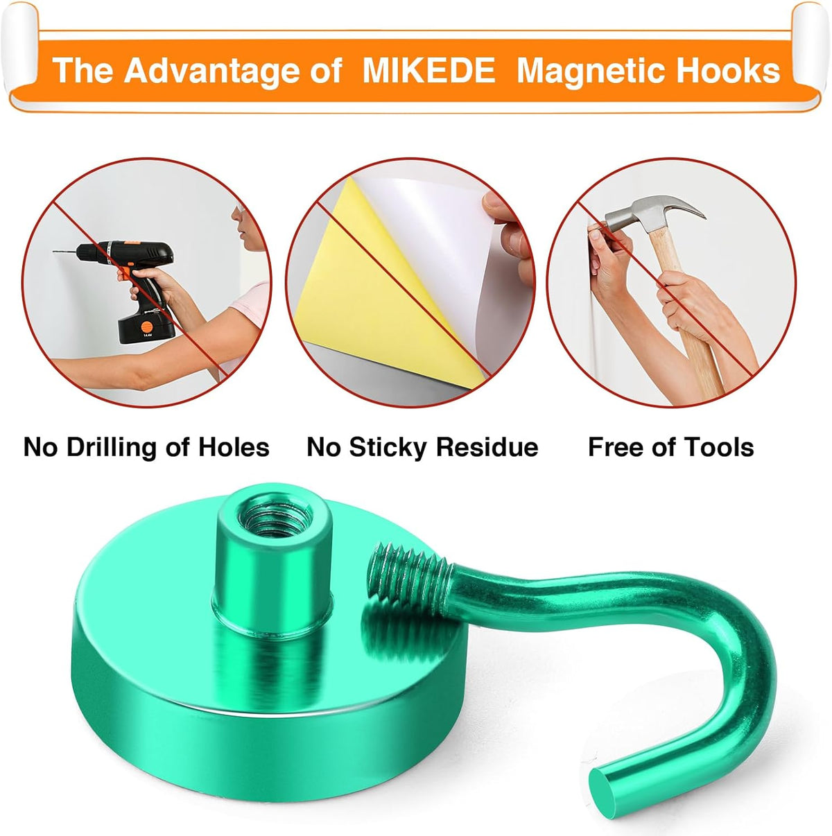 MIKEDE Magnetic Hooks Heavy Duty, 80LB Strong Magnet with Hook for Fridge, Super Neodymium Extra Strength Industrial Hooks for Hanging, Magnetic Hanger for Toolbox, Cruise, Grill(Green,4 Pack)