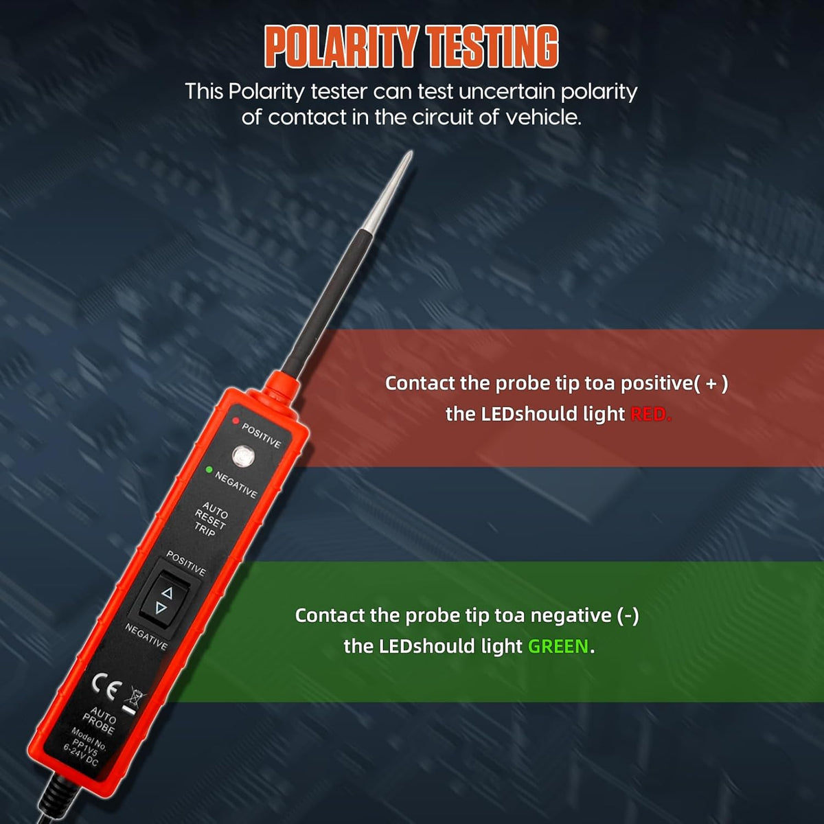 Power Short Circuit Probe Tester, 6V-24V LED Test Light, Short-Circuit Tracking Location and Buzzer Alarm, Automative Circuit Tester with Polarity & Continuity Test Function