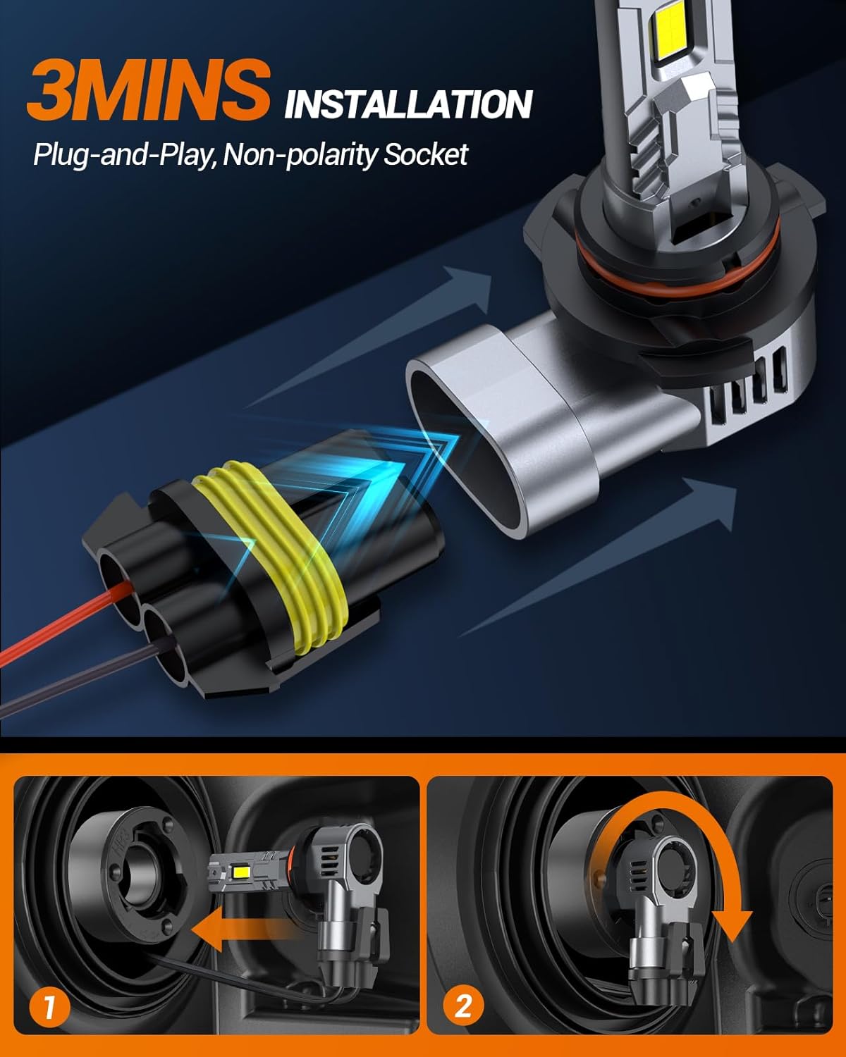 SEALIGHT 9006 Fog Bulbs, 10X Ultra-Bright 50,000LM HB4 1:1 Mini Size with 14000RPM Cooling Fan, Plug-N-Play, Pack of 2