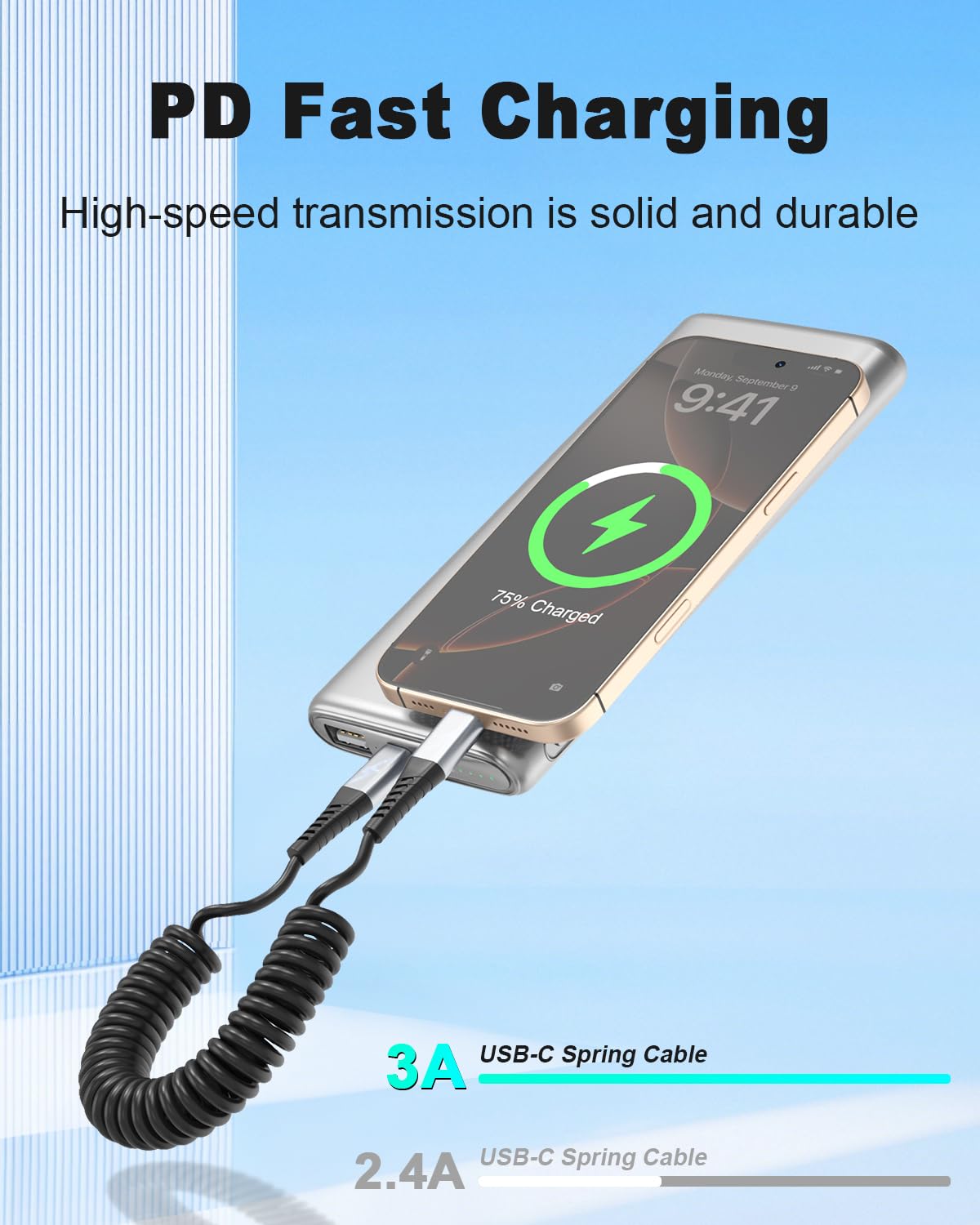 Coiled USB C to USB C Cable, 2 Pack Retractable USB Type C Charging Cable 60W USB C to C Coiled Cord for iPhone 16 15 Pro, Samsung Galaxy S25 S24 Ultra / A16, Moto G, Google Pixel, iPad Air 4