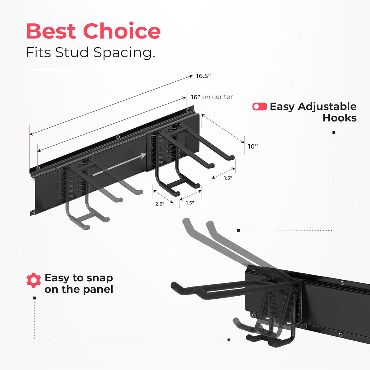 Garage Wall Organizer | 96" Heavy-Duty Tool Storage Rack | Adjustable Double-Layer Hooks | 600 lbs Capacity | Carbon Steel Wall Mount Holder for Shovels, Rakes, Ladders & Power Tools