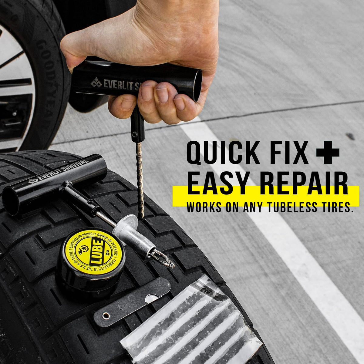 Tire Repair Kit with Air Compressor Car Emergency Kit with Universal Tire Plugs Repair Nails To Fix Punctures Roadside Assistance for Car Truck SUV Motorcycle ATV Tractor Trailer.