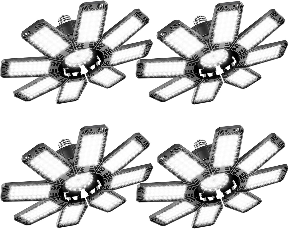 Garage Light 4 Pack - 240W 24000LM 6500K Garage Lights Ceiling LED with 8+1 Deformable Panels, E26/E27 Screw Socket in LED Shop Light for Workshop, Basement, Gym, Barn, Warehouse etc Bay Lighting