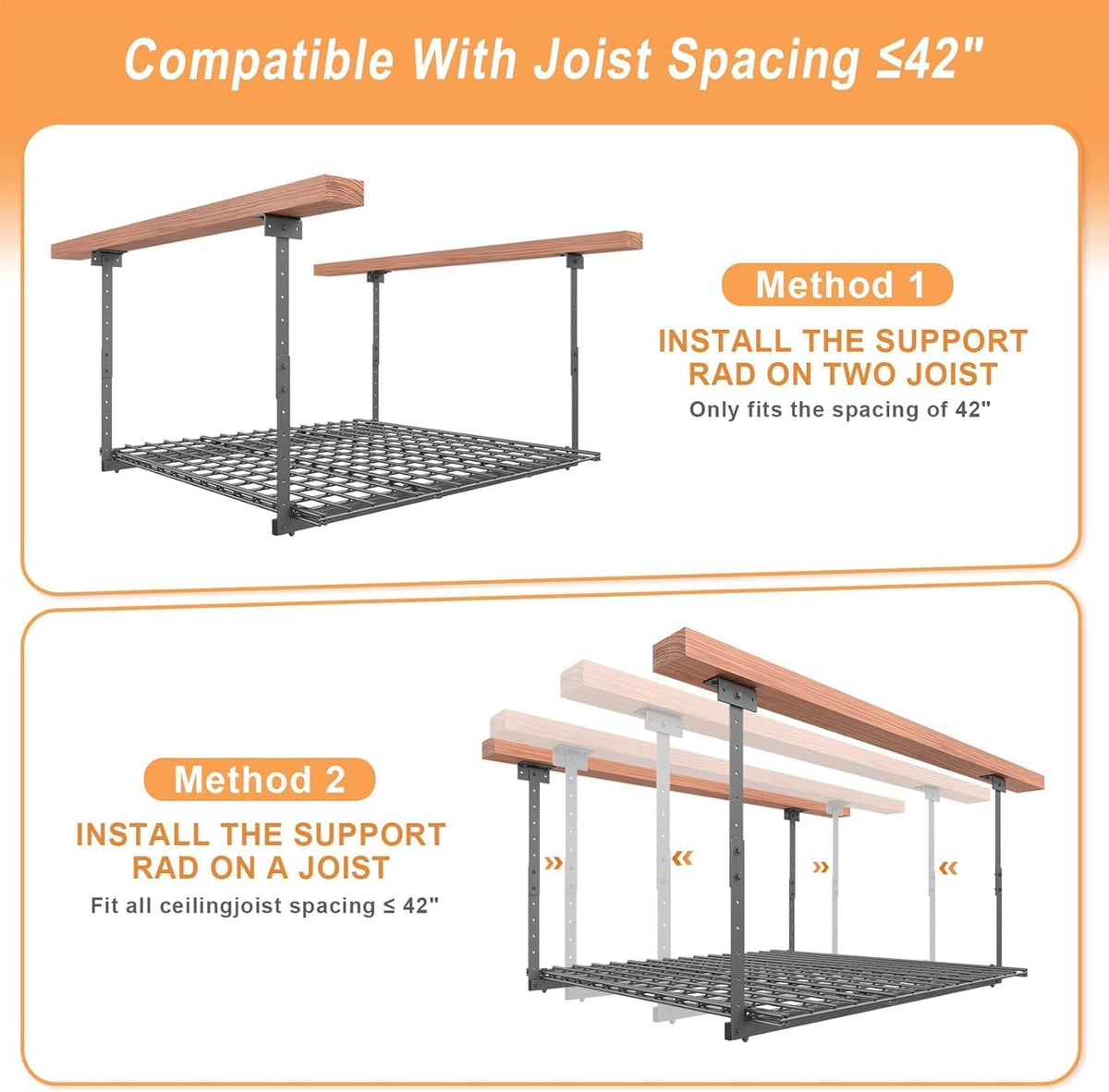 45-Inch x 45-Inch Overhead Garage Storage Rack, 17"-28" Height Adjustable Garage Ceiling Storage Racks, Heavy Duty Storage Organizer System, 250LBS Weight Capacity, Black