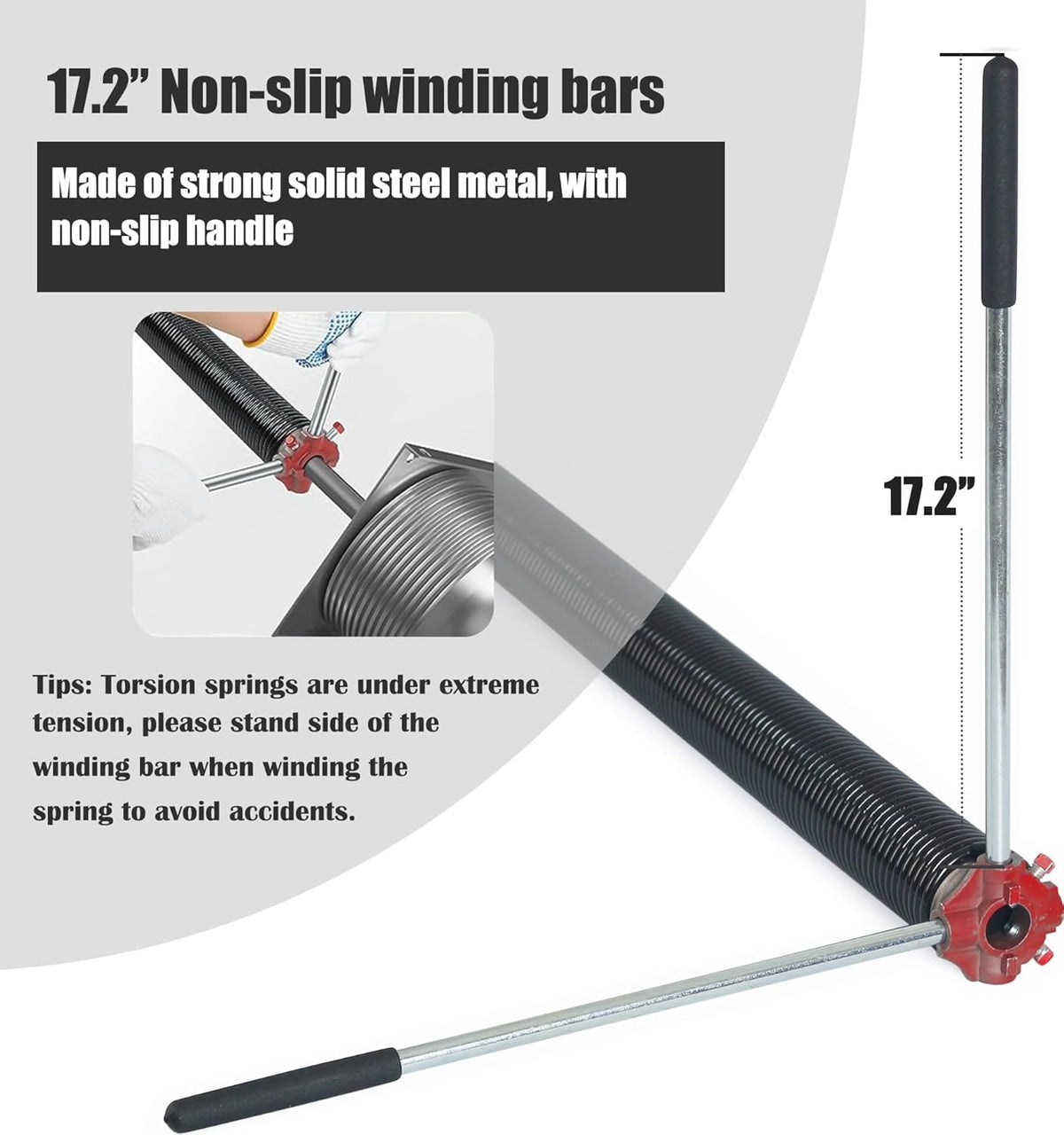 Garage Door Torsion Spring Set, Pair of 2" Electrophoresis Coated Garage Door Spring Replacement with 2 Non-Slip Winding Bars and Bearing, Minimum 16000 Cycles (.250x2x32)