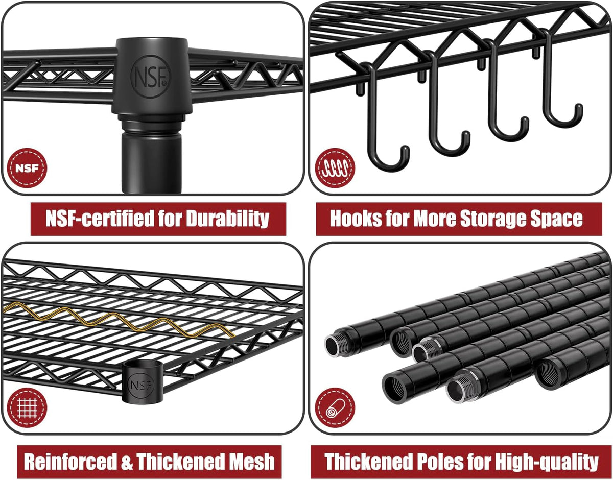 PrimeZone 3 Packs 55.5" W x 24" D x 80" H Heavy Duty Wire Storage Shelves with Wheels, 4 Tier Adjustable NSF Certified Garage Shelving Unit, Rolling Metal Organizer Shelf Rack for Warehouse, Pantry