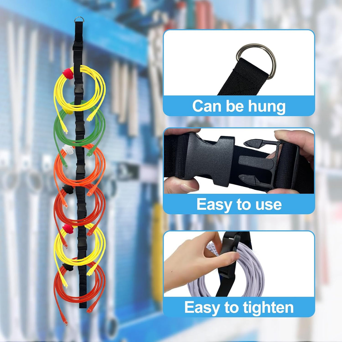 3 Pcs Extension Cord Organizers Storage Garage Extension Cord Holder with 6 Slots Organizer Straps with 28 Pcs Cable Ties 6 Pcs Hardware Nails for Vertical Space Cable Hose Rope String Lights