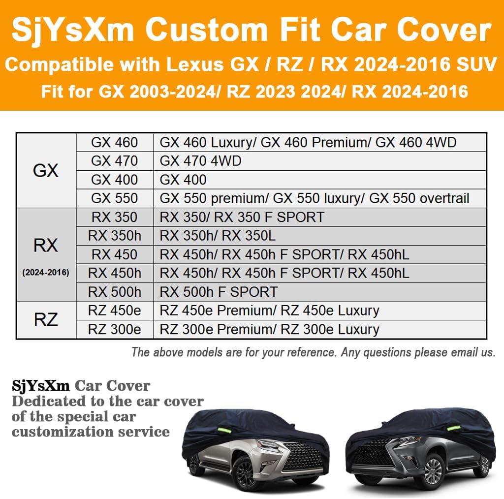 Custom Car Cover Compatible with Lexus GX 2026-2003/TX 2026-2024/LX 1996-2026/RX 2025-2016, All Weather Waterproof Cover with Cotton Lining for GX460 GX470 GX550, Outdoor Rain Sun Snow UV Cover