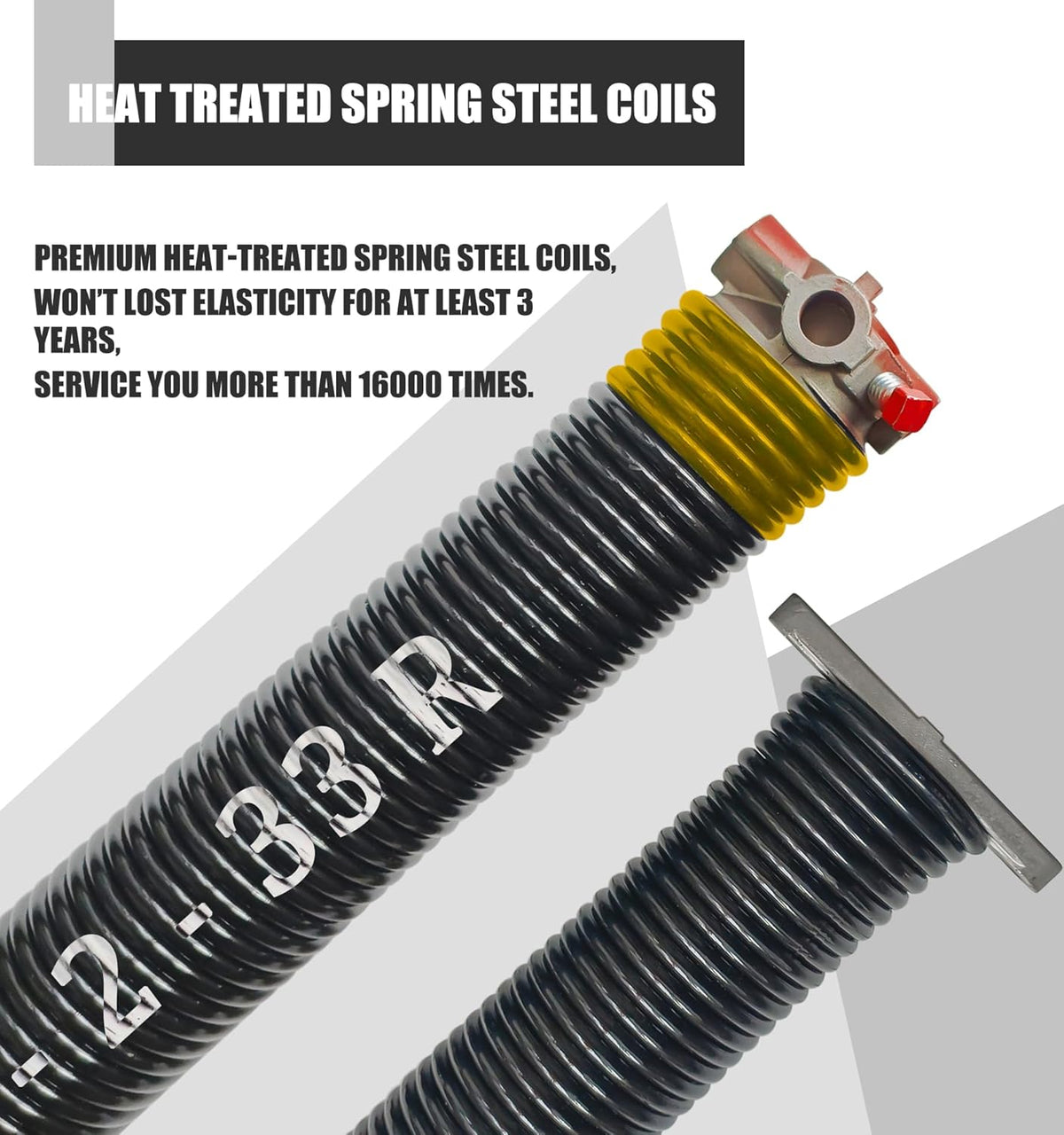 Garage Door Torsion Spring Set, Pair of 2" Electrophoresis Coated Garage Door Spring Replacement with 2 Non-Slip Winding Bars and Bearing, Minimum 16000 Cycles (.250x2x33")