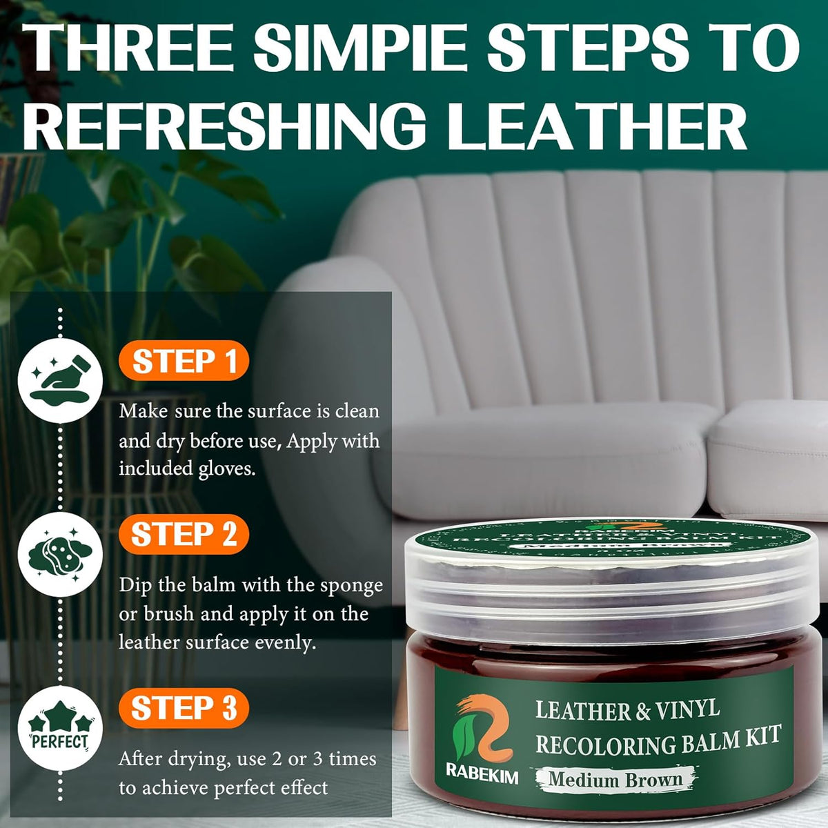 Medium Brown Leather Repair Kit, Leather Recoloring Balm – Restore & Repair Faded Leather on Couches, Car Seats, Shoes & Furniture | Leather Color Restorer & Conditioner | Easy DIY Application