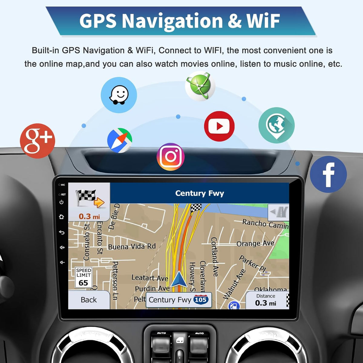 Car Radio Stereo for Jeep Wrangler JK 2007-2018 Dodge Ram 1500 2500 3500 Grand Cherokee, Android 13 2G+64G with CarPlay Android Auto 10 inch Touchscreen Head Unit, GPS BT WiFi AM/FM, Rear View Camera