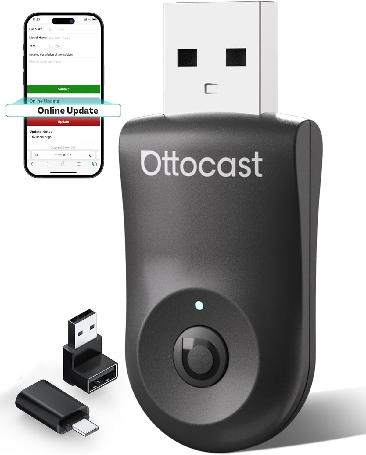 OTTOCAST Mini 2025-2-in-1 Wireless CarPlay/Android Auto Adapter, 5GHz WiFi, Auto Connect for 2016+ Cars