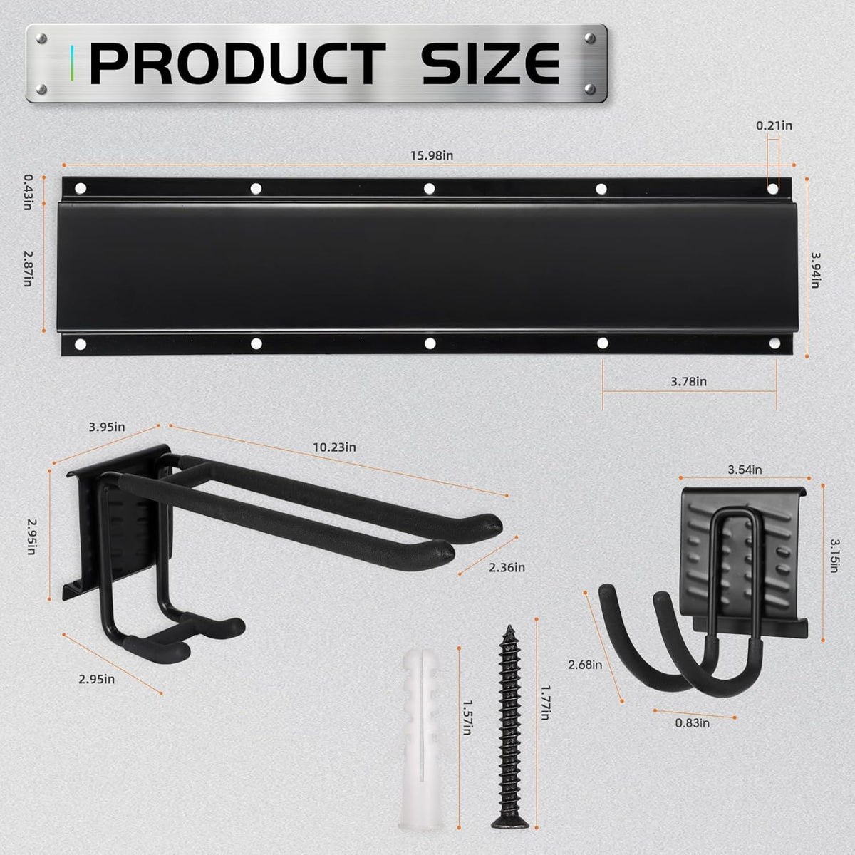 Garage Tool Organizer Wall Mount, Heavy Duty Garage Organization Tool Storage Utility Rack, Sturdy Storage Rack Hanger with Adjustable Hooks, Garden Tool Organizer for Shovel, Rake, Folding Chair